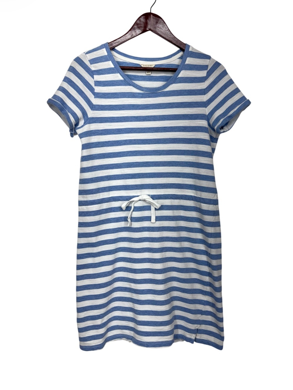 Sonoma Blue & White Coastal Stripe Drawstring Waist Casual Mini Dress Size Smal